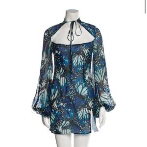 Kim Shui Elegant Blue Butterfly Print Dress
